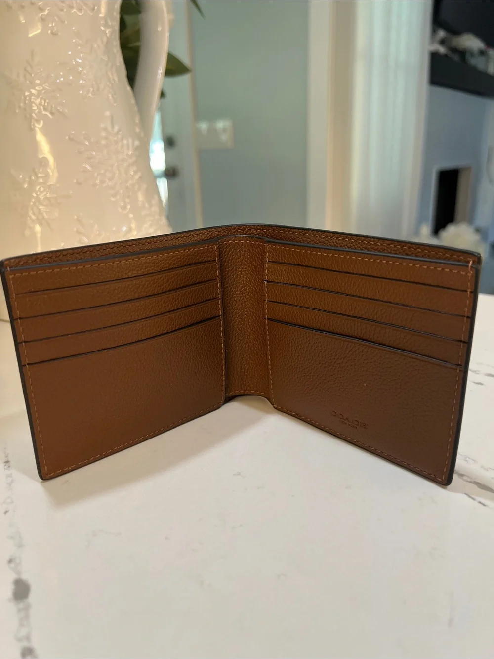 COACH New York Brown Pebbled Leather Men's Bi-Fold Wallet Saddle